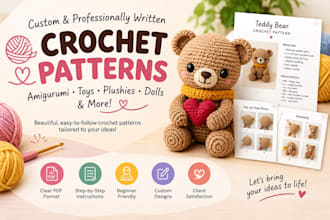 create crochet patterns, amigurumi patterns, and crochet PDF tutorials