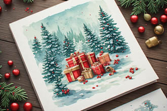 draw christmas card, invitation with watercolor