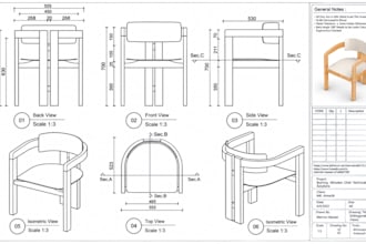 detailed furniture drawings for woodworking plans,  millwork and fabrication