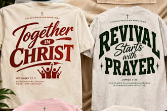 design christian streetwear t shirt graphics for church event, brands ministries