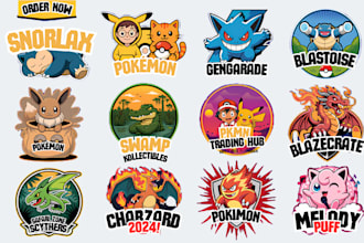 design custom pokemon branding, gaming logo, trainer card, banner and text