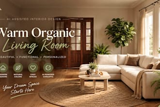 design a warm organic living room interior