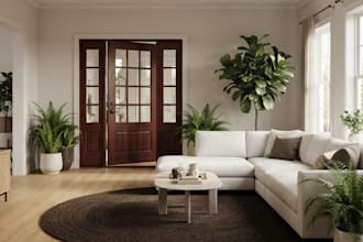 design a warm organic living room interior
