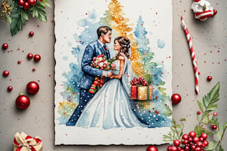 design unique watercolor wedding invitation card, christmas and holiday card