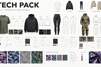 create t shirt, hoodie, leggings streetwear, tech packs and seamless patterns