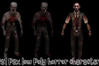 create ps2 ps1 psx low poly 3d character model, rigging and animation for game