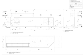 draft reception counter technical drawing, bespoke office furniture cad design