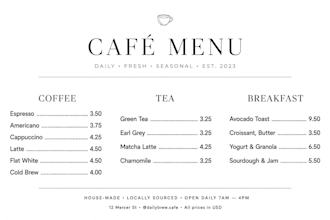 design clean minimal cafe menu