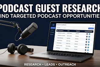 research targeted podcasts and build a guest booking lead list
