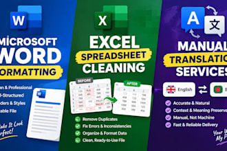 expert data entry, word document formatting, and translation