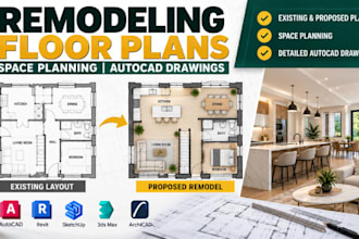 create remodeling floor plans, space planning autocad drawings
