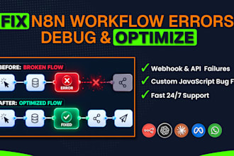 fix n8n workflow errors, debug API webhooks and n8n nodes