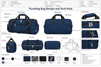 design bag tech pack, tote bag, handbag and traveling bag ready for production