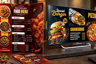 design digital TV menu board, food catalog for food and hospitality businesses