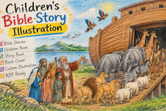 illustrate christian children books, bible stories, picture book art amazon kdp