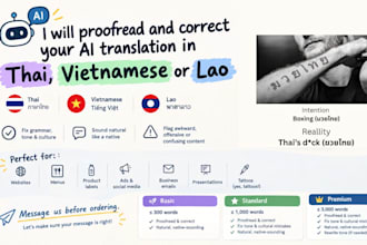 proofread your ai translation in thai, vietnamese or lao