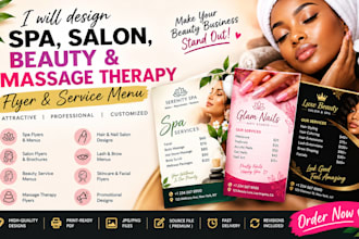 design spa, massage, salon, and beauty flyers, brochures, and menus