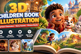 create 3d children book illustrations and cartoon storybook artwork
