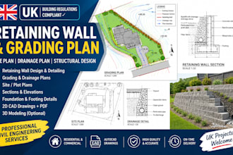 design UK retaining wall, grading, drainage, tcp plan and site plans
