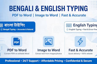 do bengali and english typing, data entry and pdf to word