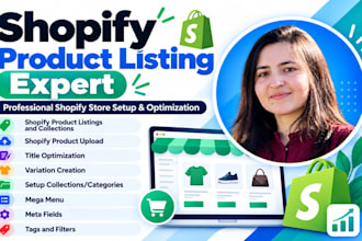 create and optimize shopify product listing, shopify collection and mega menu