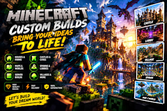 build minecraft maps, minecraft spawn, minecraft server, castle, city and lobby