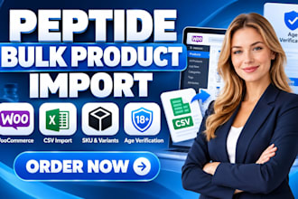 setup peptide bulk product import woocommerce CSV sku variants age verification