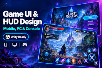 design game ui UX mobile, hud and mobile game ui ux for unity and unreal