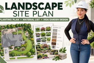 architect landscape site plan, planting plan, material list, hoa garden designer