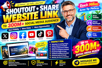 shoutout promote share website link to 300m twitter ig fb yt tiktok pinterest
