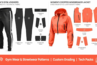 create activewear, sportswear, streetwear, gym wear sewing patterns with grading