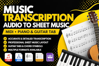 do music transcription, audio to sheet music, midi, piano and guiter tab