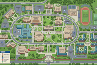 create 2d school, university, campus, wayfinding and location maps