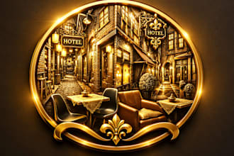 design luxury 3d golden logo and emblem for hotel
