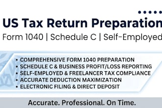 prepare your US tax return 1040, schedule c, self employed filing fast