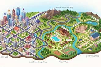 design a resort map, accommodation map, venue map, landscape map and city map