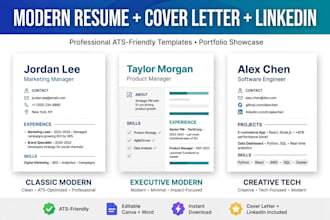 create a professional ats resume, cv and cover letter design