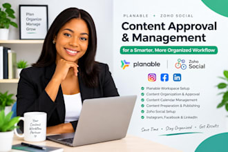 set up planable and zoho social for social media content approval and scheduling