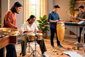 record live percussion, bongo, conga, vibraphone and steelpan