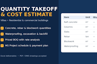 do quantity takeoff and cost estimate for residential building structure