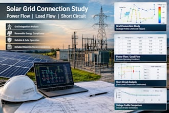 do solar grid connection study, power flow, load flow and short circuit