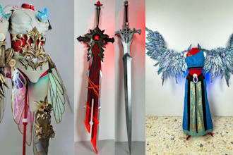 do custom 3d cosplay creation, wearable armor, helmet, mask and props, evafoam