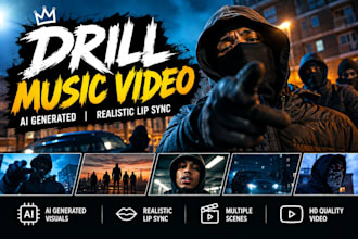create a cinematic and unique drill, rap, phonk and hip hop music video with vfx