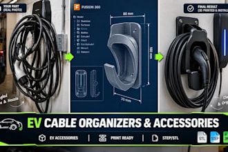 design ev charging cable organizers and custom ev accessories in 3d cad