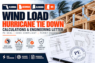 wind load hurricane tie down calculations letter pe seal florida georgia alabama