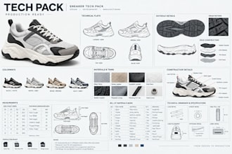 create sneaker tech pack running shoes, streetwear sneakers outsole and drawings