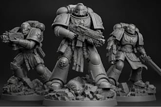 sculpt 3d warhammer 40k miniatures, space marine, characters and stl models