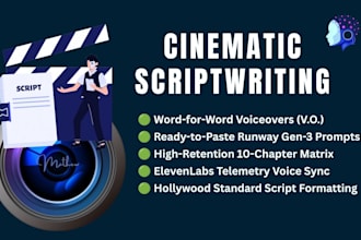 write hyper realistic cinematic scripts with runway, elevenlabs prompts