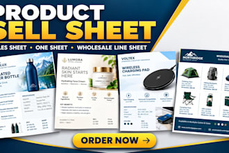 design a product sell sheet, sales sheet, one sheet, wholesale line sheet