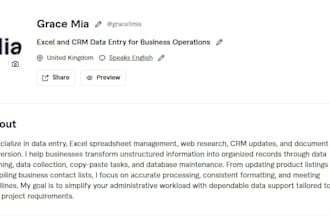 organize excel spreadsheets, clean data, do web research and CRM data entry